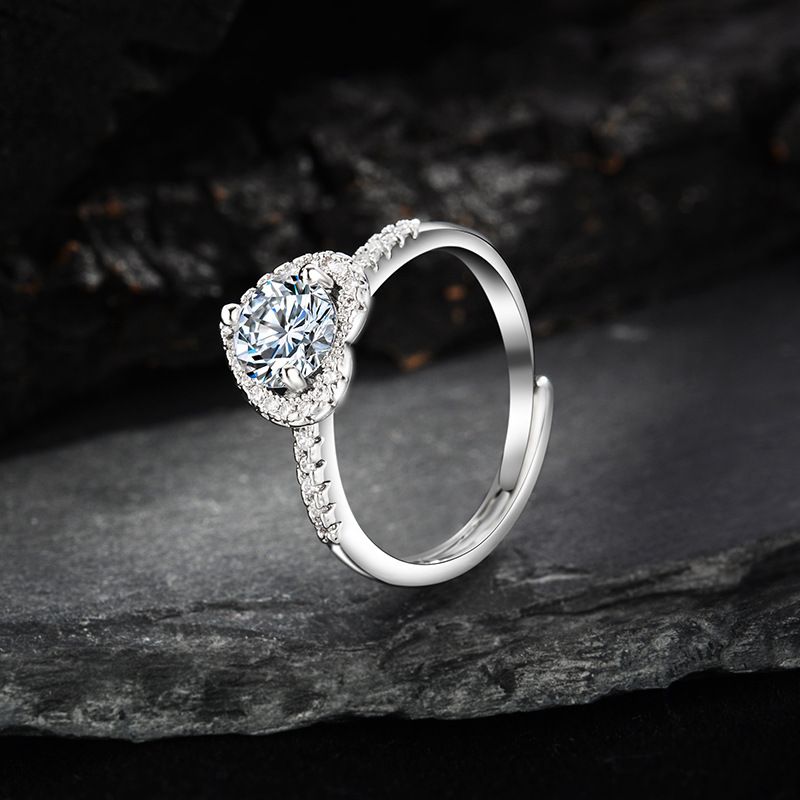 Anello di lusso leggero a forma di cuore con moissanite simulata, diamante da un carato, regolabile, aperto, zircone, per donna_voghion.com