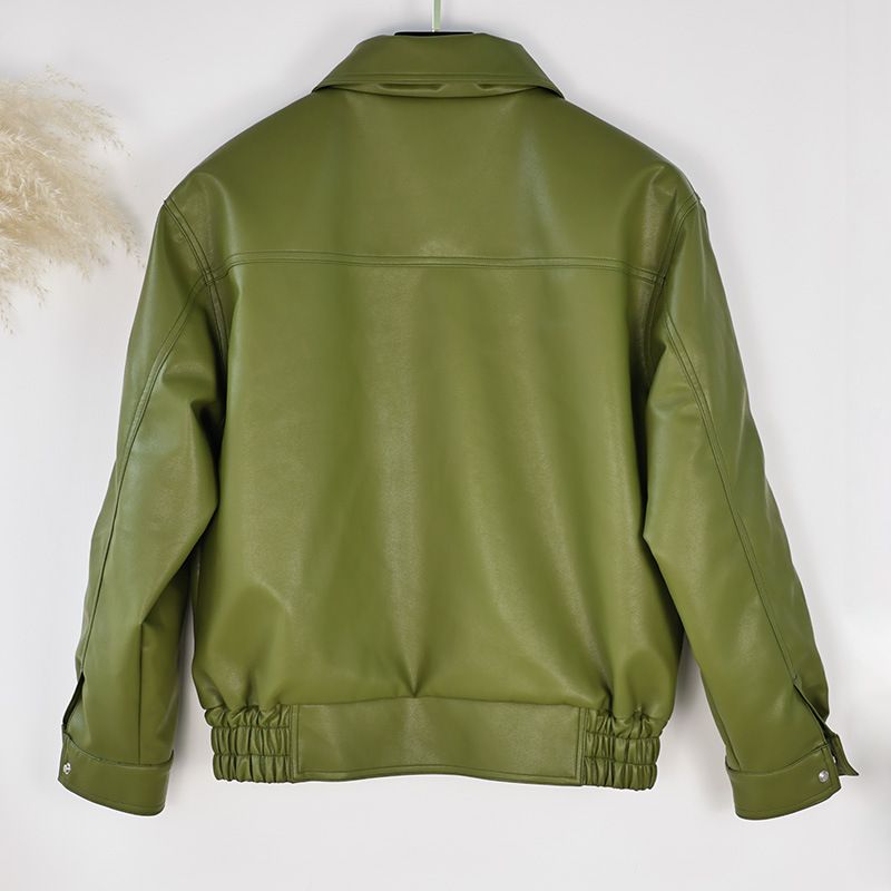 Giacca in similpelle di ispirazione vintage con revers a lancia – Vestibilità oversize, verde oliva e marrone, stile moderno da pendolare_voghion.com