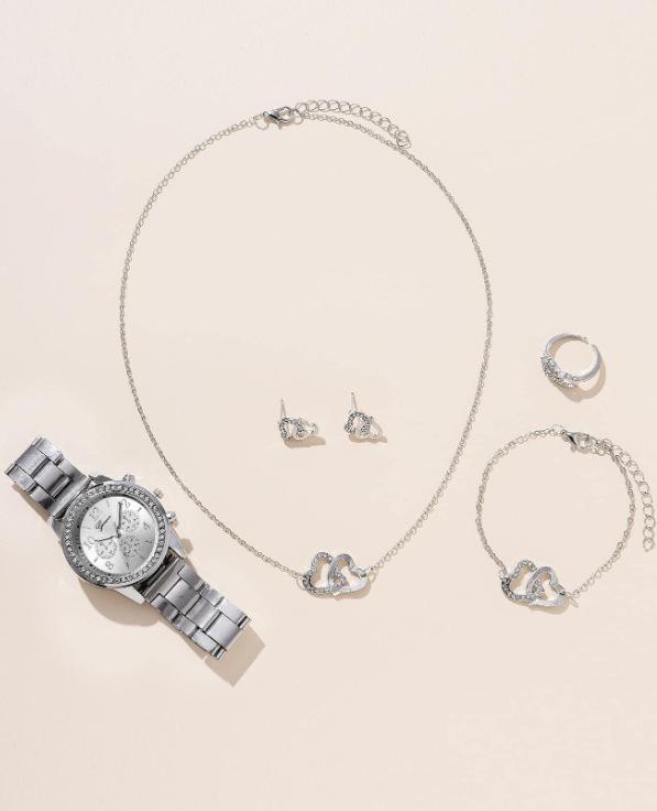 5-teiliges Nischenmode-Set mit vielseitigem Drei-Augen-Stahlband und Quarzuhr_voghion.com
