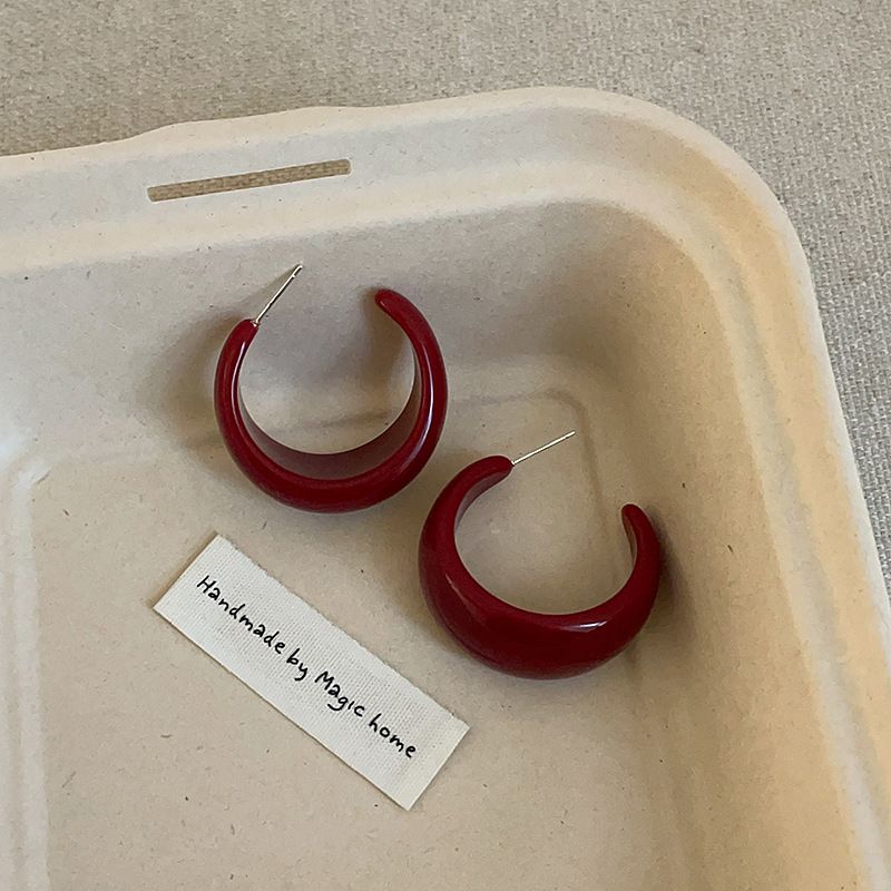 Orecchini a cerchio in resina minimalista di alta qualità a forma di C per donna, personalità della moda coreana di nicchia, versatili, per pendolari_voghion.com