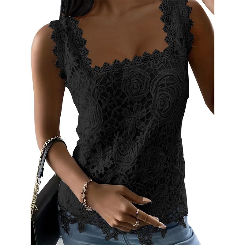 K New Top t-shirt senza maniche in pizzo con scollo quadrato_voghion.com