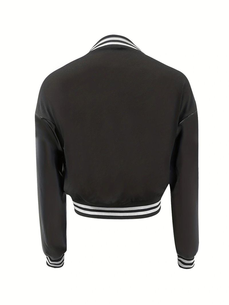 Women's Clothing large size leisure letter printing thread patchwork jacket baseball jacket_voghion.com