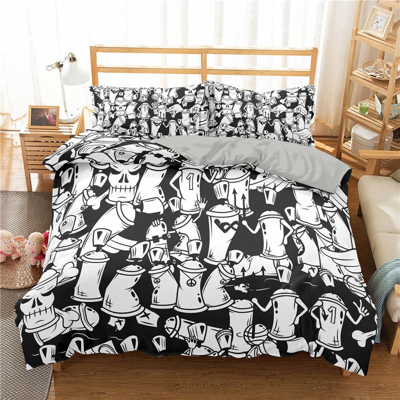 Set di tre pezzi per letto con stampa digitale, copripiumino in poliestere con graffiti di moda, biancheria da letto_voghion.com