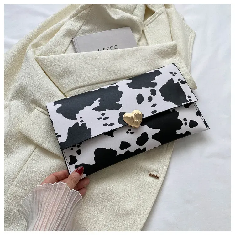 Portafoglio da donna di grande capacità in PU, alla moda, pochette con monete, chiuso, con stampa leopardata e a righe di mucca, 250314l_voghion.com