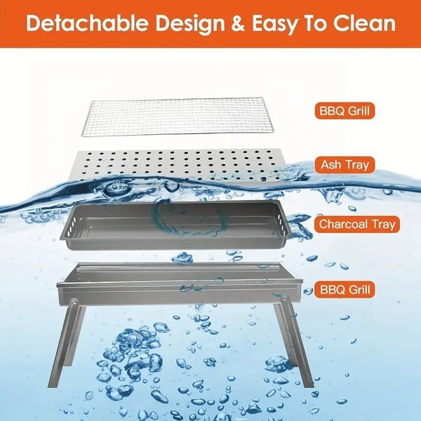 Barbecue portatile a carbone in acciaio inox da 6,9 m, pieghevole e compatto, per barbecue all'aperto, campeggio, picnic e feste. Ideale per 3-5 persone._voghion.com