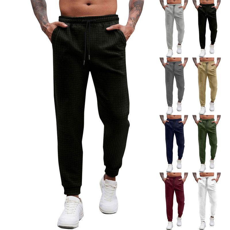 Men's Waffle Knit Jogger Pants - Breathable Stretch Casual Trousers For Sports & Lounge, Solid Colors (Navy/Black/Gray/White/Khaki/Olive) S-XXXL_voghion.com
