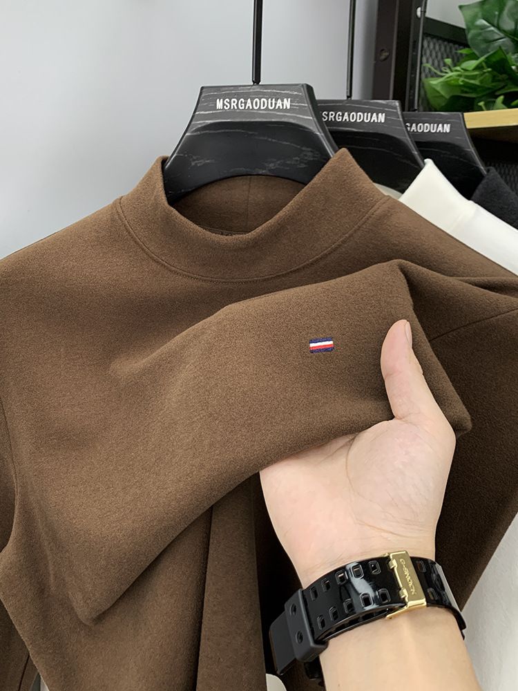 Maglione da uomo a maniche lunghe con collo alto e fondo in velluto a doppia faccia, spesso e caldo_voghion.com