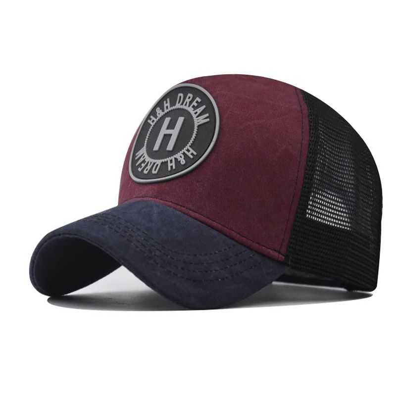 Neue gewaschene und gebrauchte Duckbill-Mesh-Kappe mit H-Stickerei, klassische atmungsaktive Outdoor-Baseballkappe_voghion.com