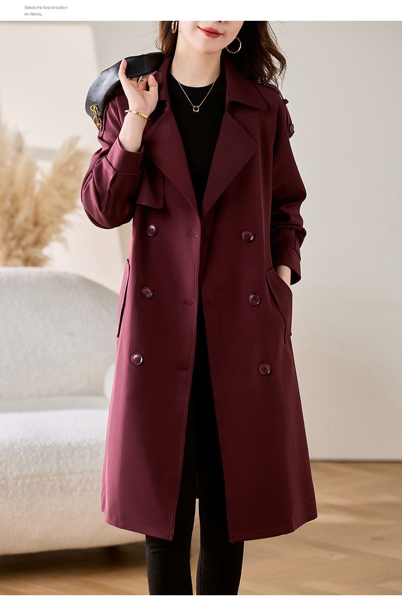 Eleganter Damen Trenchcoat in mittlerer Länge – Stilvoll & vielseitig für Frühling & Herbst, klassisches Zweireiher-Design_voghion.com