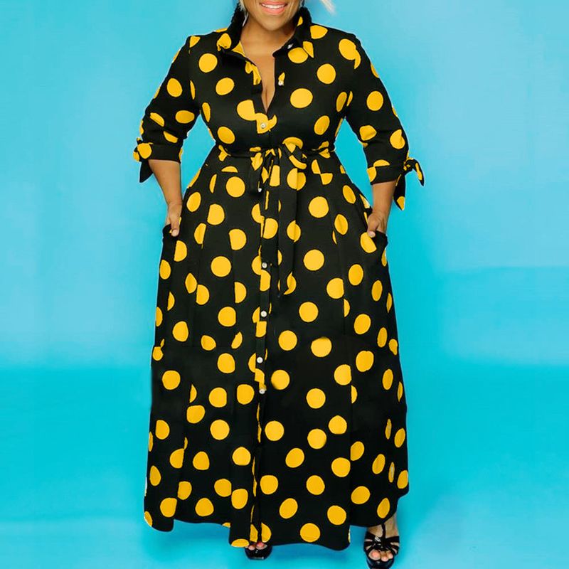 Abito da donna con stampa a pois, camicia a maniche lunghe, di grandi dimensioni, di vendita calda_voghion.com