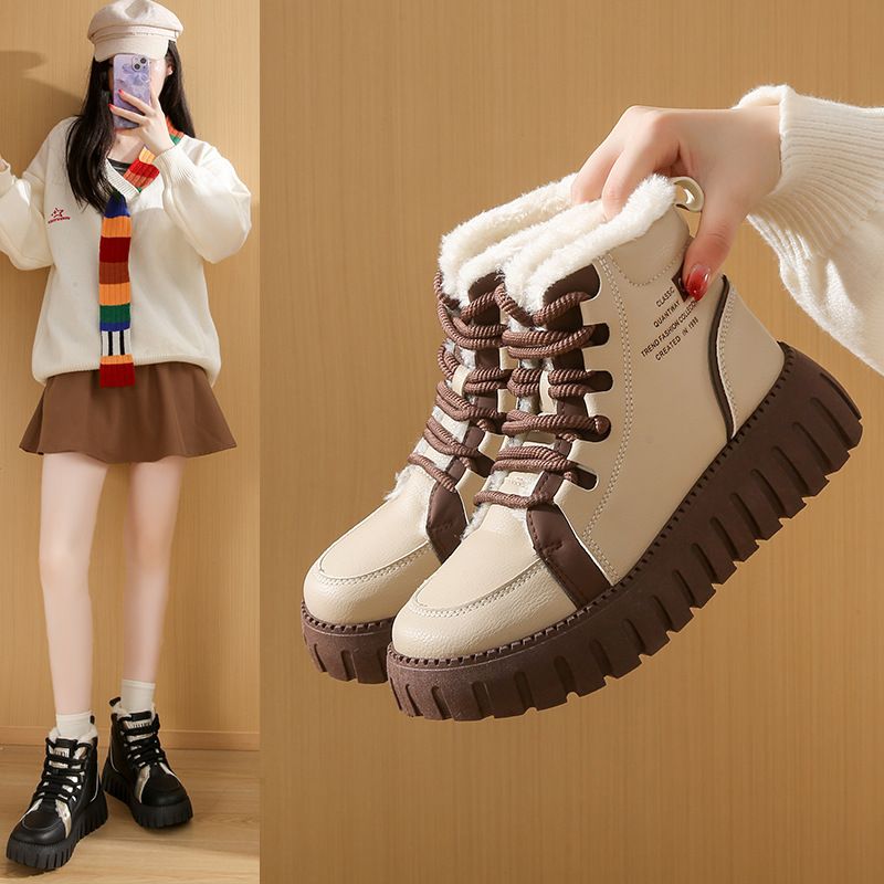 Tide Velvet Martin Boots Women's Casual Thick-soled Heightening Student Thermal Locomotive Boots_voghion.com