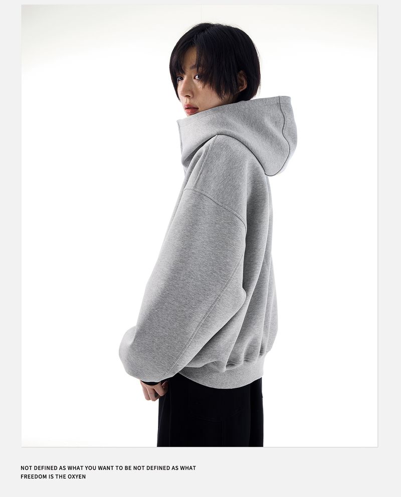 Loose Culture Oversized Air Layer Gray Hoodie Autumn Winter Unisex Style Jacket For Women_voghion.com