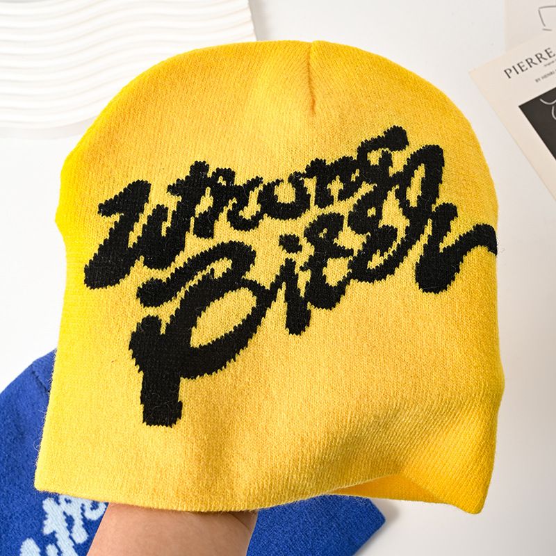 Cappelli caldi lavorati a maglia autunnali e invernali europei e americani, tendenza moda transfrontaliera, lettere WB, cappello pullover antifreddo per esterni, coordinato_voghion.com