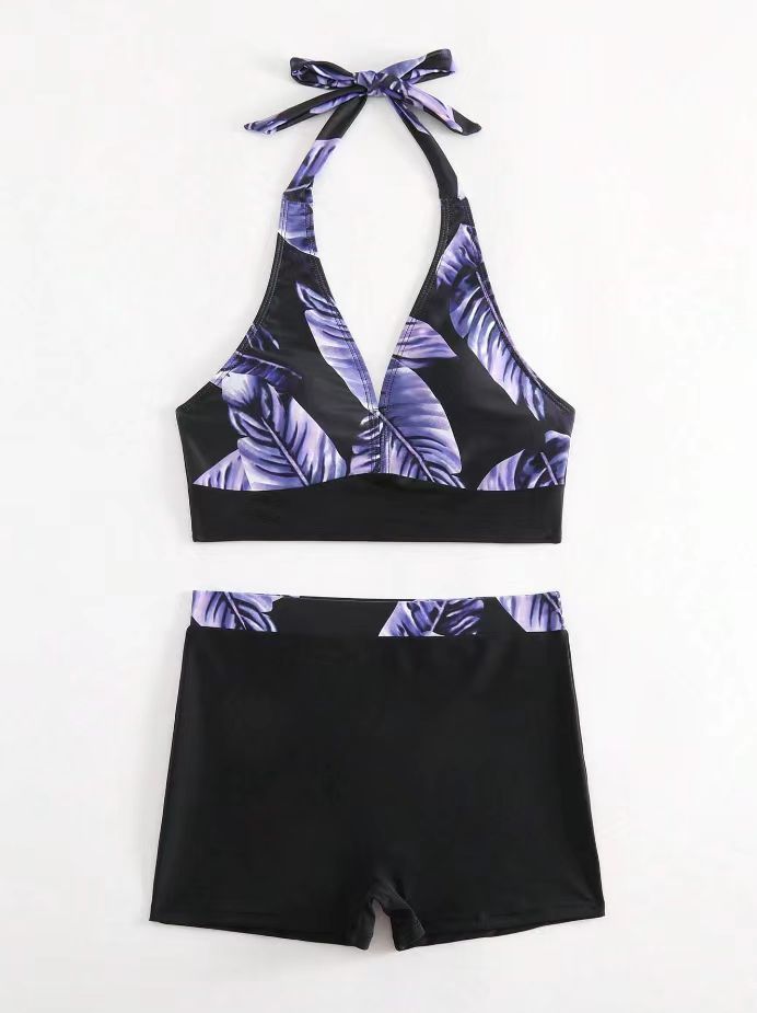 Costume da bagno intero da donna, con stampa digitale, con lacci, scollo all'americana, boxer, bikini sexy_voghion.com