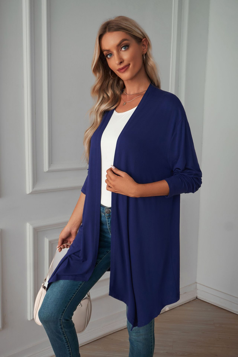 Damen-Strickjacke, einfarbig, langärmelig, Mantel, langes, lässiges Oberteil_voghion.com