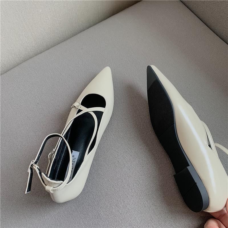 2024 nieuwe kleine dikke kruispuntige lage hak ondiepe mond gespband enkele schoen lente Franse damesschoenen_voghion.com