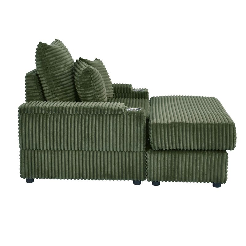 Spring Upholstered Armchair And Ottoman Set - Comfortable Single Sofa With Cup Holder , Corduroy Fabric And Storage, Perfect For Living Room Or Bedroom (Green)_voghion.com