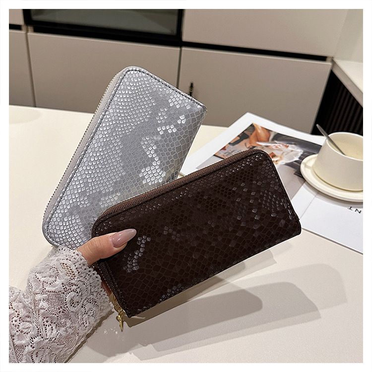 Damentaschen, neues Schlangenhautmuster, lange Geldbörse mit Reißverschluss und mehreren Kartenfächern, Clutch mit großer Kapazität, modische Geldbörse_voghion.com