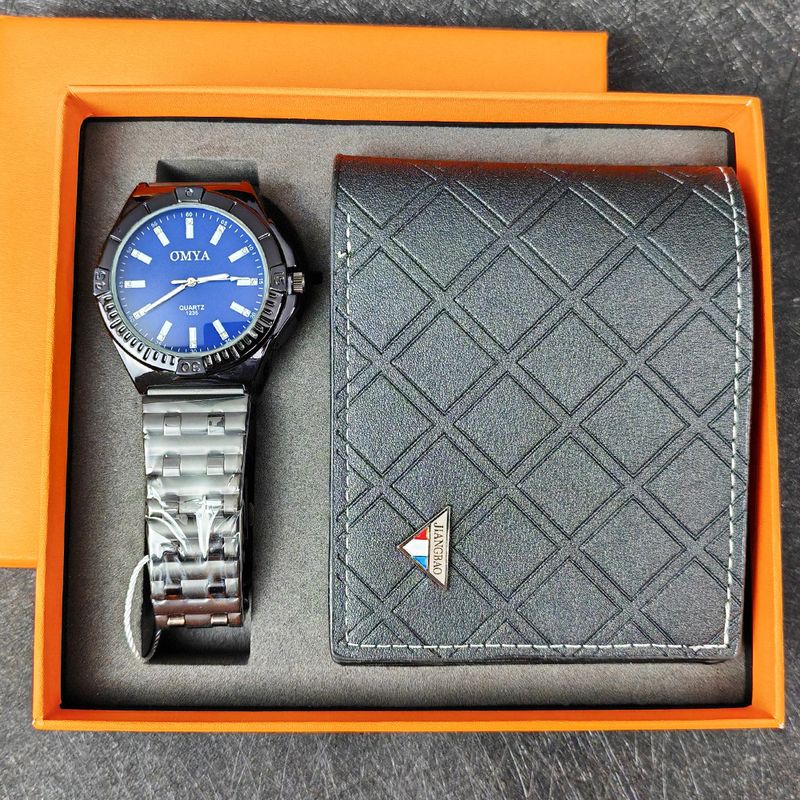Herrenuhr Brieftasche Geschenkbox Set wasserdichte Quarzuhr Stahlarmband_voghion.com