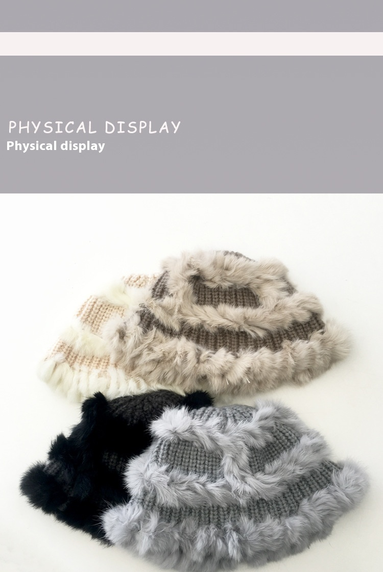 Rabbit hair women's fur, autumn winter versatile, warm and cold resistant, showing face, small woolen hat, fur plush_voghion.com