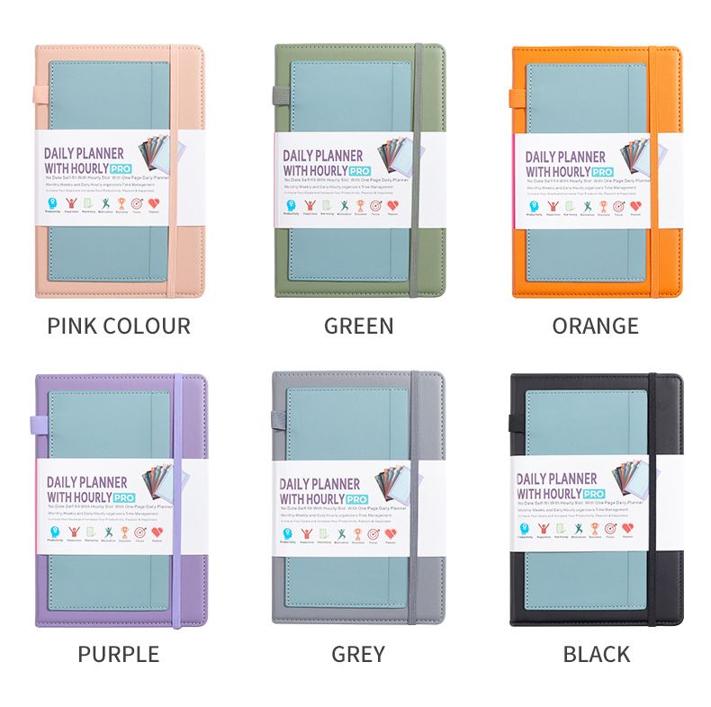 Undated Daily Planner Notebook With Elastic Band & Stickers – PU Leather Cover, 200 Sheets Of 80G High-Quality Paper_voghion.com