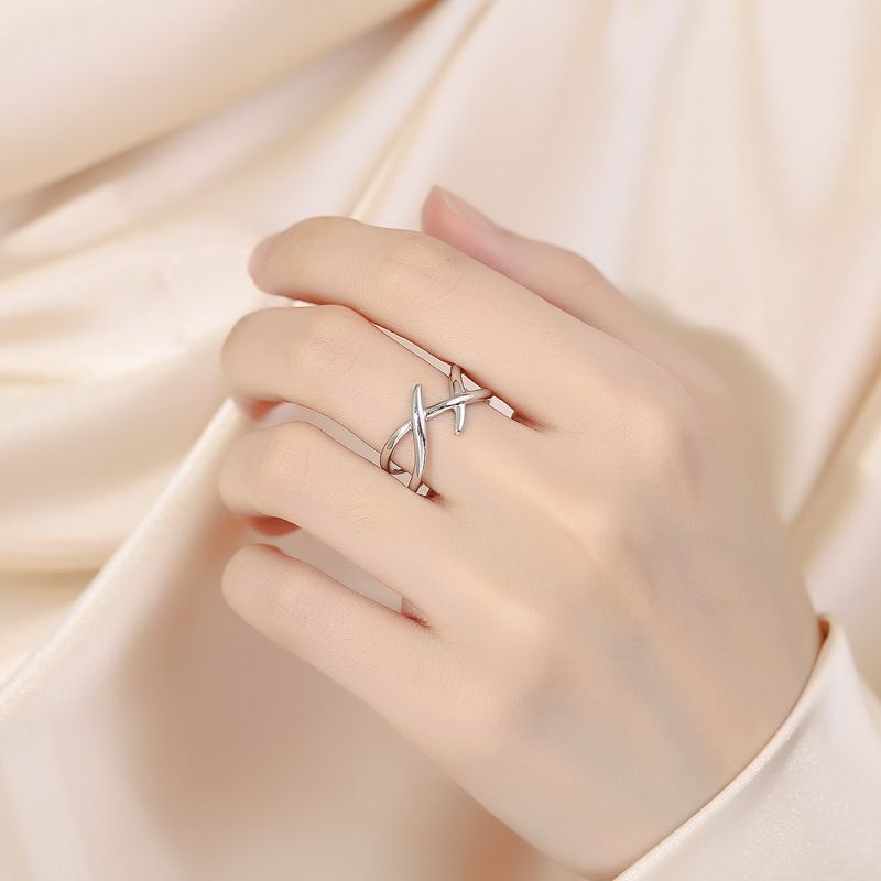 925 Sterling Silver Niche Design X Line For Women Trendy Hip-Hop Plain Open Index Finger Ring Cross Mirror Hand Jewelry_voghion.com