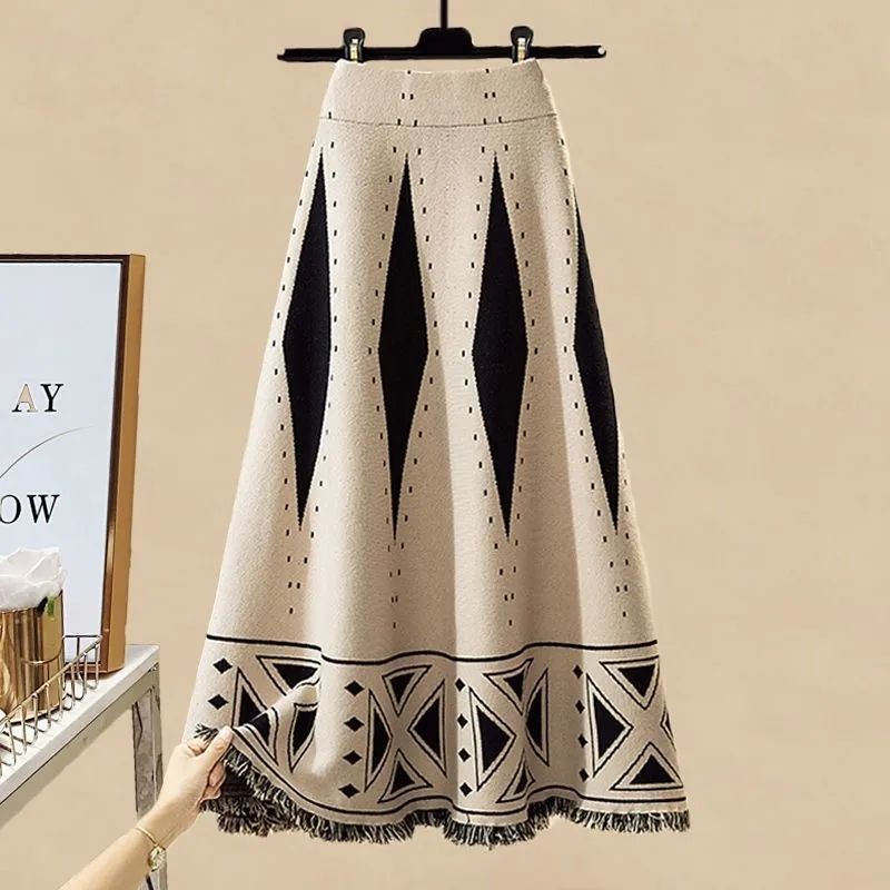 Women's Clothing Plus Size Autumn Suits Age Reducing Wavy Edge Short Sweater Slim Skirt Two Piece Suit_voghion.com