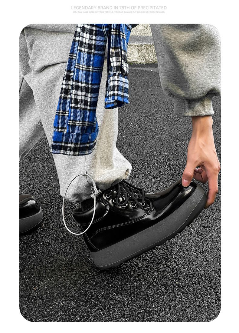Men's Chunky Derby Boots Retro Motorcycle Style High Top Martin Boots In Yellow/Black/Brown - Fashionable & Comfortable_voghion.com