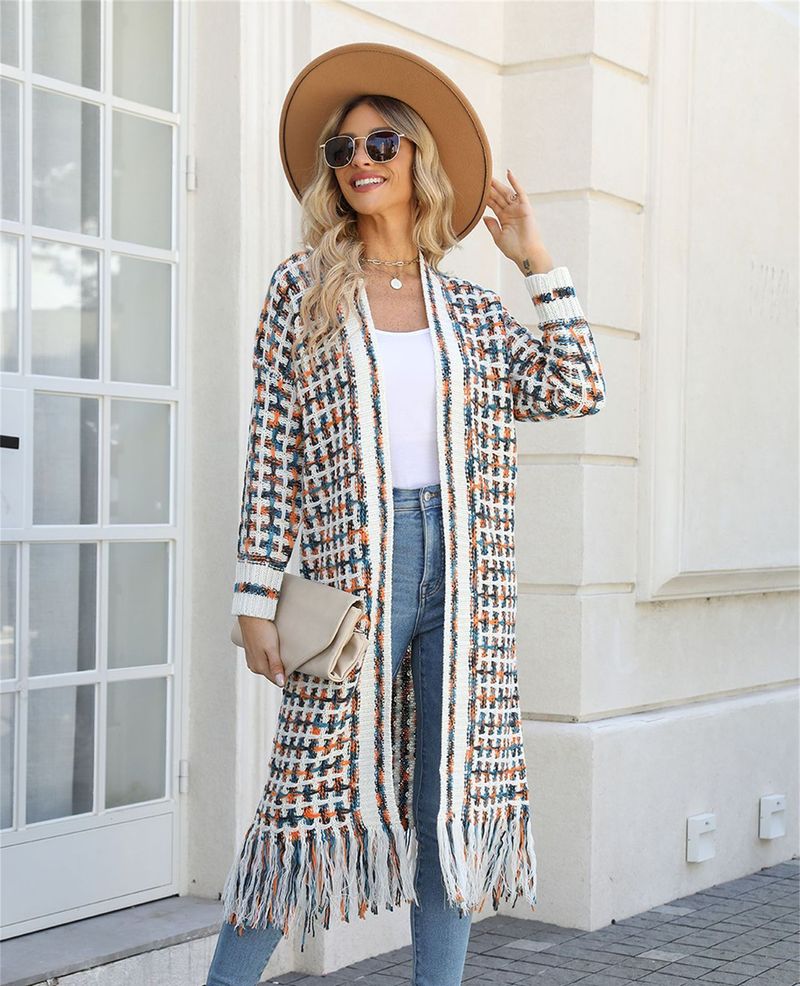 K New Plus Size Long Cardigan With Tassels; Women's Hot Style._voghion.com