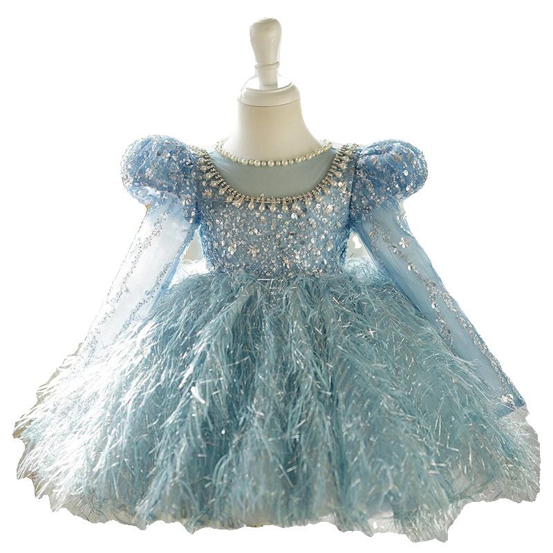 Abito da principessa azzurro cielo per bambina - Abito di alta qualità per compleanni e spettacoli al pianoforte_voghion.com