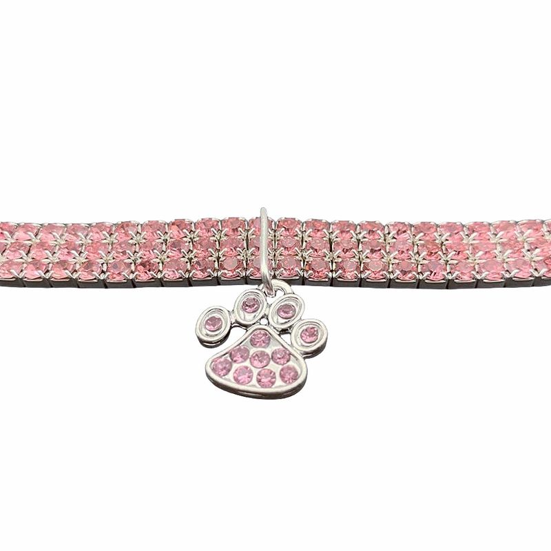 Colorful Alloy Footprint Pendant Pet Necklace Dog Chain Cat Collar Three Rows Of Elastic Rhinestone Pet_voghion.com