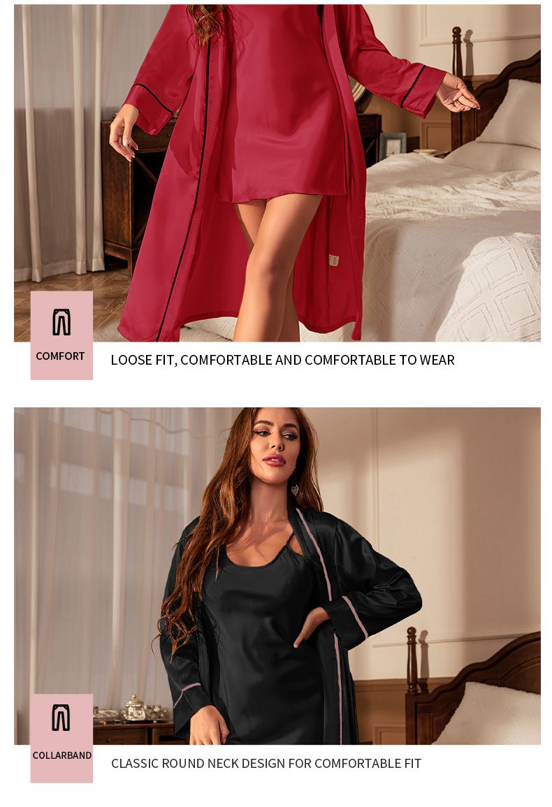 seksi askılı etek ve bornoz iki parçalı set, buz ipek gecelik, bağcıklı bornoz, simüle ipek, seksi pijama ve gecelik_voghion.com