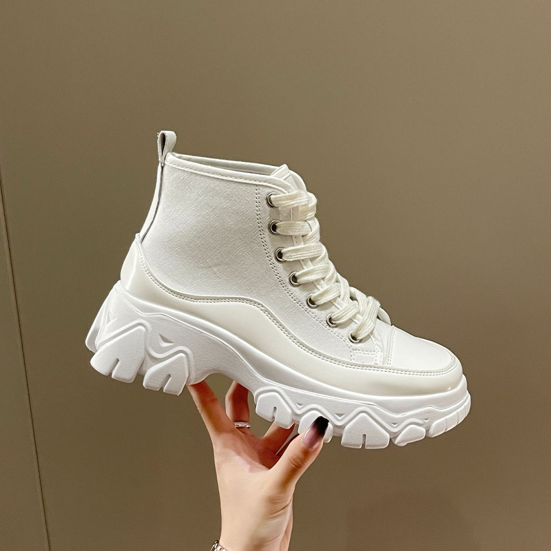 Schuhe Für Frauen Frühling Und Herbst Neue Stil Martin Stiefel High Top Dicken Sohlen Leinwand Mit Erhöhung Kurz_voghion.com