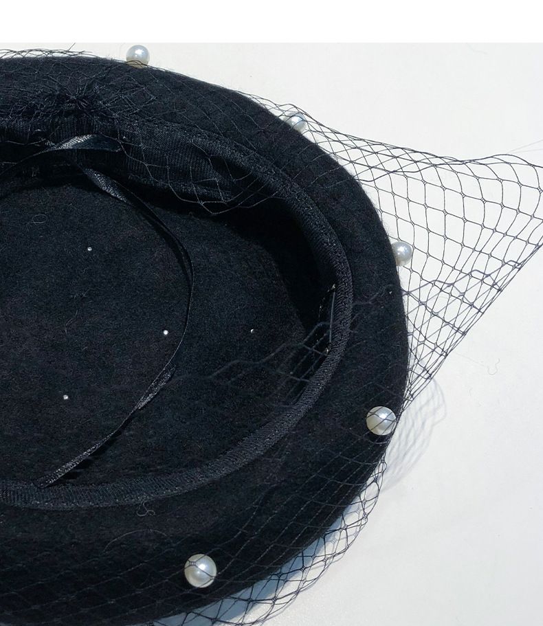 Heißer Verkauf Chic Wollmischung Vintage London mit Schleier Mesh Show Doppelschicht Damen Baskenmütze Beanies Caps Gorro für Ladys Bankett_voghion.com