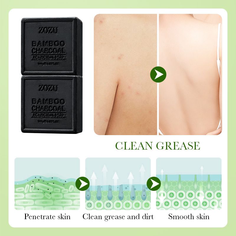 ZOZU Bamboo Charcoal Cleaning Soap 100g (including Foaming Net) Oil Removal Bath Bamboo Charcoal Handmade Soap_voghion.com