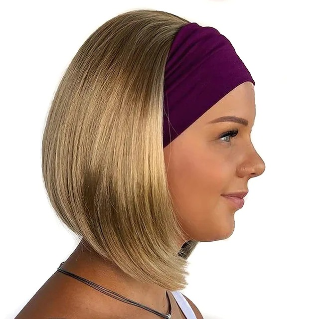 parrucca sintetica Copricapo da donna Fascia in seta di ghiaccio Testa d'onda dorata Capelli corti Fibra opaca ad alta temperatura_voghion.com