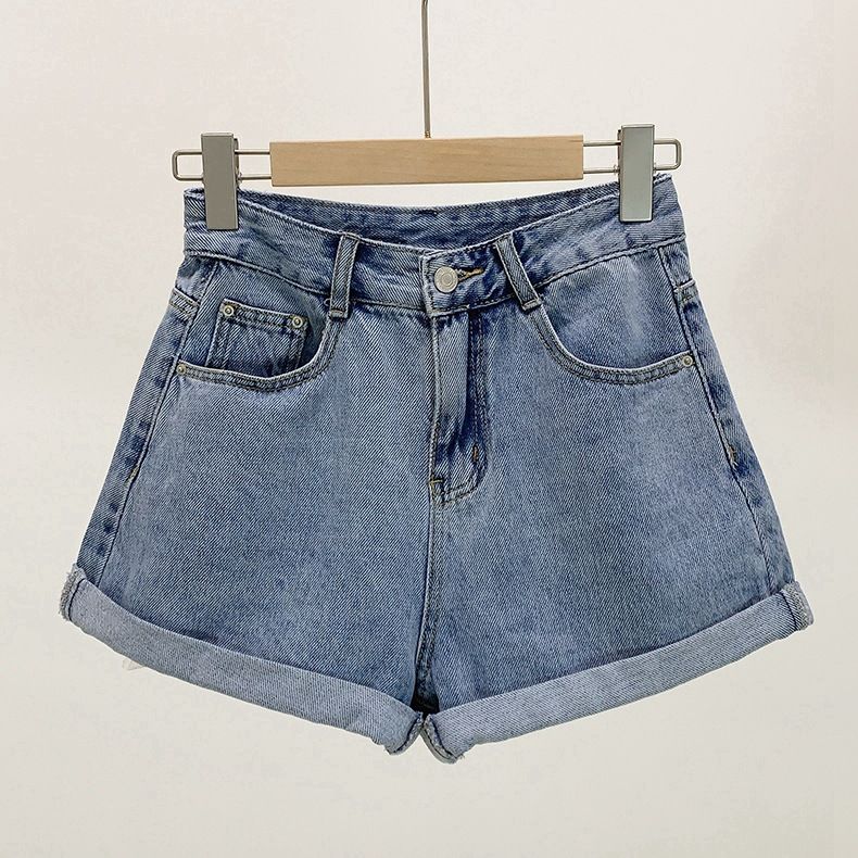 2025s Neue Trendy INS Denim Shorts Für Frauen Sommer Lose Hohe Taille Koreanischen Stil A-linie Breite Bein Abnehmen Vielseitig gerollt Saum_voghion.com