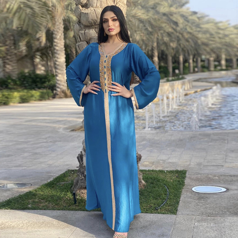 Naiste rõivakleit kuum teemantlindiga pitsist Abaya Dubai moslemi moeröövel_voghion.com