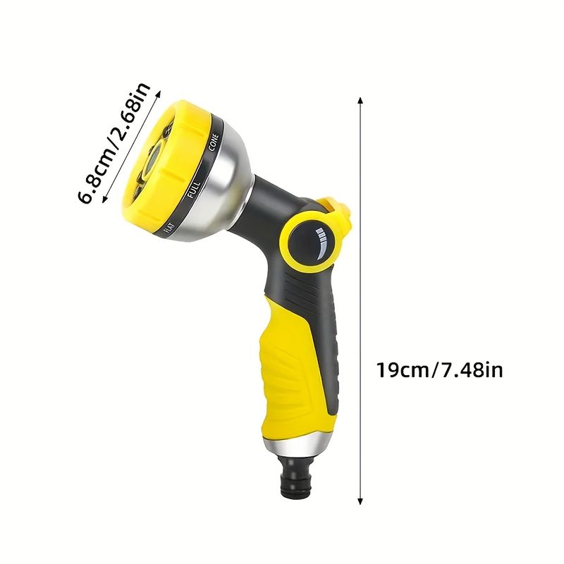 One Yellow 8-function Handheld Water Sprinkler To Upgrade Your Garden, Made Of ABS Resin, With An Adjustable Nozzle, Suitable For Car Washing_voghion.com
