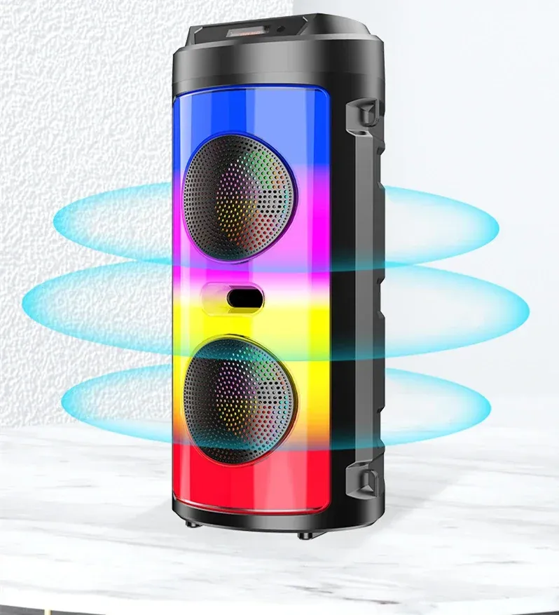 Többfunkciós vezeték nélküli kültéri mélynyomó party teljesítményű Bluetooth hangszóró mobil KTV színes világításeffektus U lemez_voghion.com