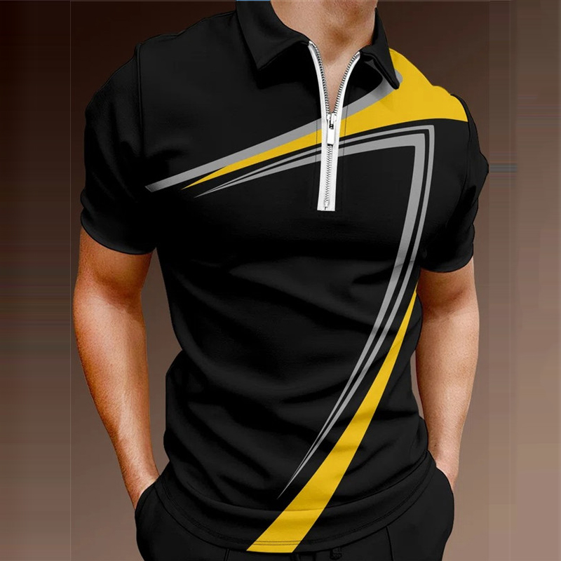 Polo da uomo estiva da golf con illusione ottica stampata in 3D street manica corta stampata abbigliamento traspirante_voghion.com