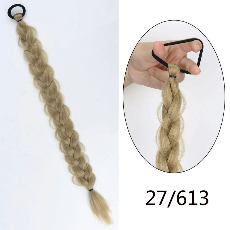 parūkas sievietēm, sintētiski gari mati, pīta zirgaste, moderns dabīgu garu matu gredzens, parūku bizes, augsta zirgaste_voghion.com