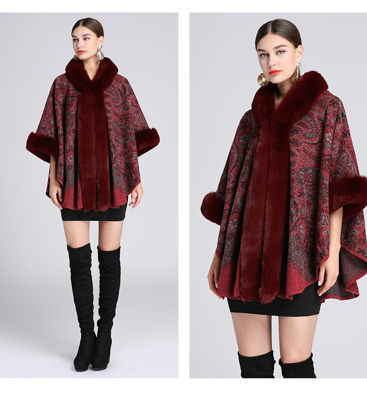 Cardigan in lana di grandi dimensioni con collo a scialle con cappuccio jacquard in pelliccia di coniglio rex di nuovo stile per donna_voghion.com