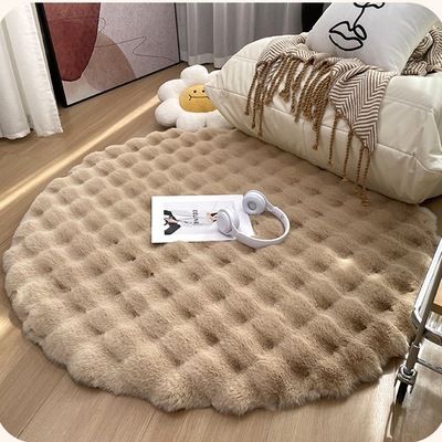 tappeto rotondo in peluche di coniglio divano soggiorno tavolino camera da letto guardaroba toletta tappeto bianco tondo_voghion.com