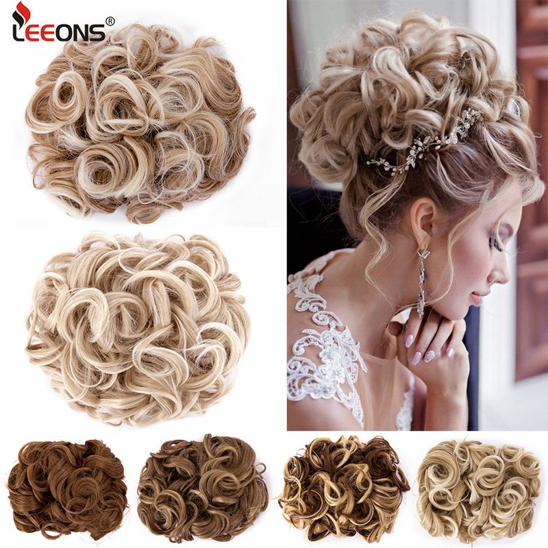 Leeons szintetikus barna szőke göndör Chignon rendetlen konty fésűs kapcsos hajhosszabbító updos hajszálak nőknek_voghion.com