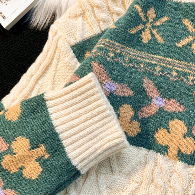 Geïnspireerde patchworktrui – Unisex oversized breisel met vintage Hong Kong-stijl_voghion.com