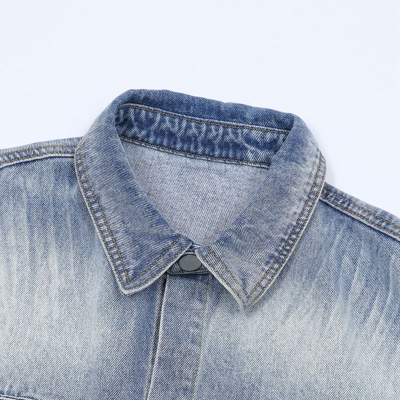 Herrenbekleidung Washed Old Denim Kurzarmjacke Weite Beinhose Anzug Herren Loose Summer Ins Denim Anzug_voghion.com