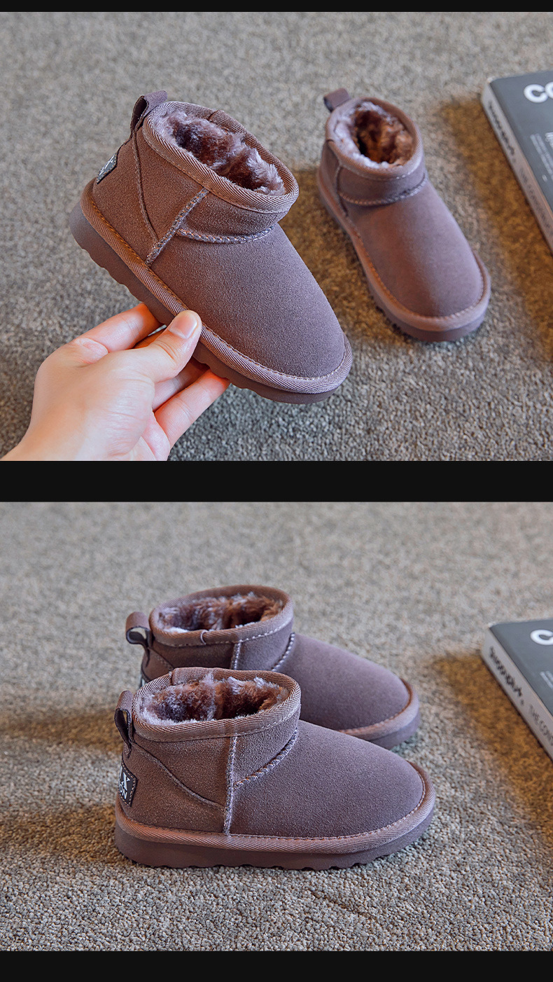 Zhou Dongyu – bottes de neige pour enfants, bottes courtes en même peau de vache pour femmes, bottes One Step pour grands garçons, nouvelle collection hiver 2023_voghion.com