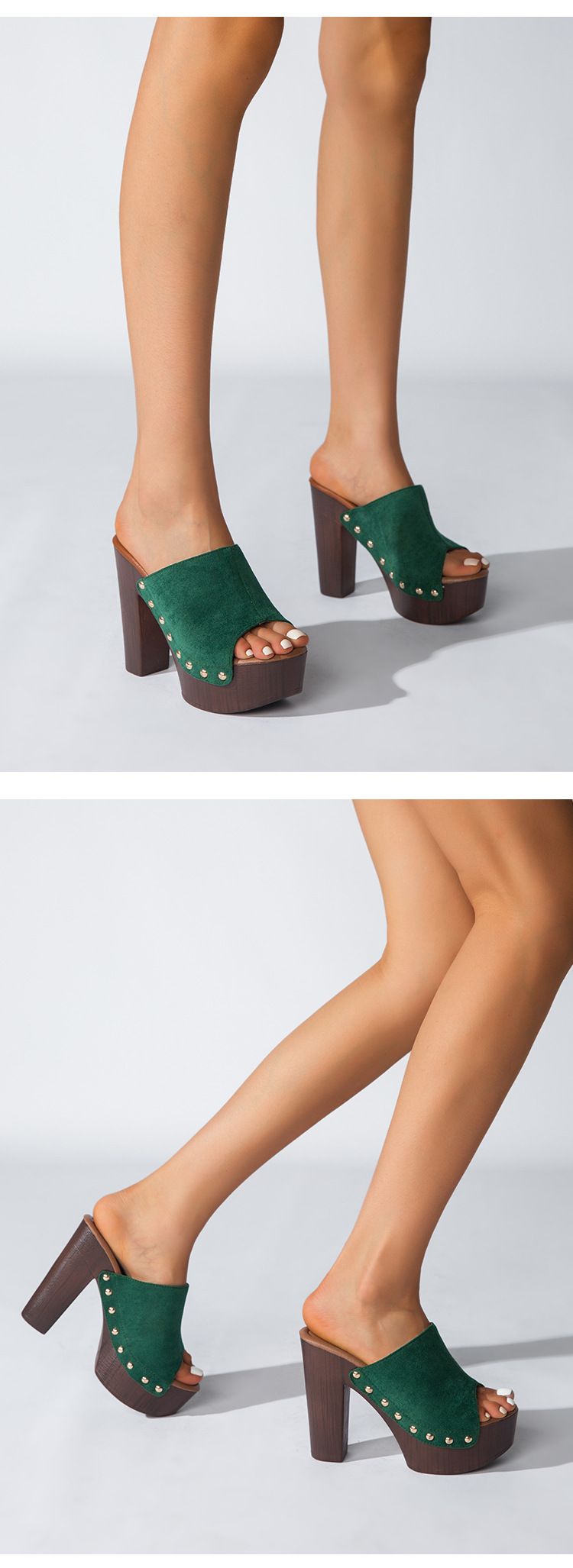 Women's Platform High Heel Sandals - Chunky Block Heel With Wide Strap & Studded Details (Plus Size Waterproof & Comfortable For Outdoor Wear)_voghion.com