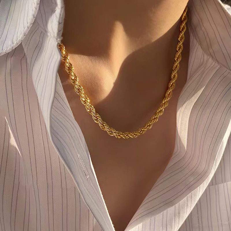 Vendite calde 2mm-8mm Oro Colore Twist Catena Corda Collane Per Uomo Donna Hiphop Acciaio Inossidabile Catene Impermeabili Collana Choker_voghion.com